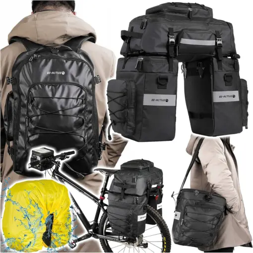 Torba turystyczna 3w1 na rower wielofunkcyjna wodoodporna 65l czarna TT1