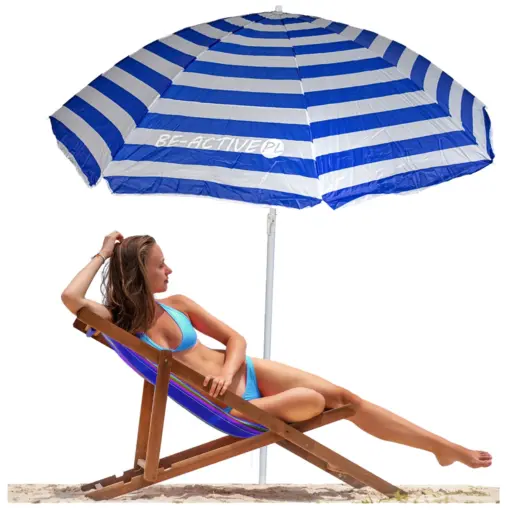 Parasol plażowy ogrodowy składany na balkon 180cm Paski biało-niebieskie