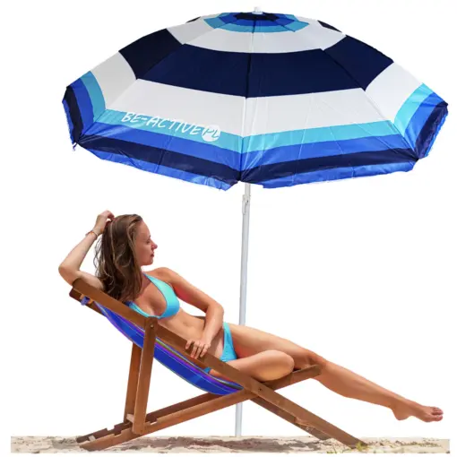 Parasol plażowy ogrodowy składany na balkon 180cm Niebieskie paski