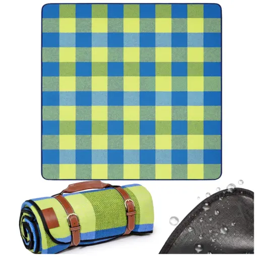 Koc piknikowy 200x200 cm  z izolacją - zielono niebieska krata