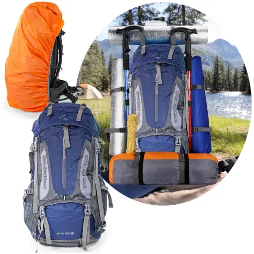 Plecak turystyczny górski trekkingowy "Mnich" 70 litrów granatowy