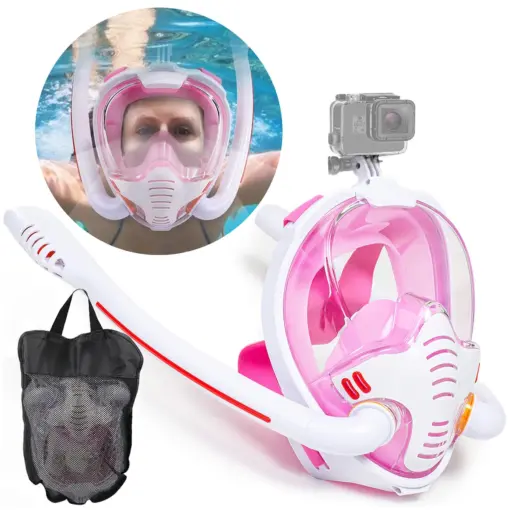 Maska do snorkelingu nurkowania pełnotwarzowa uchwyt na kamerę S/M różowa