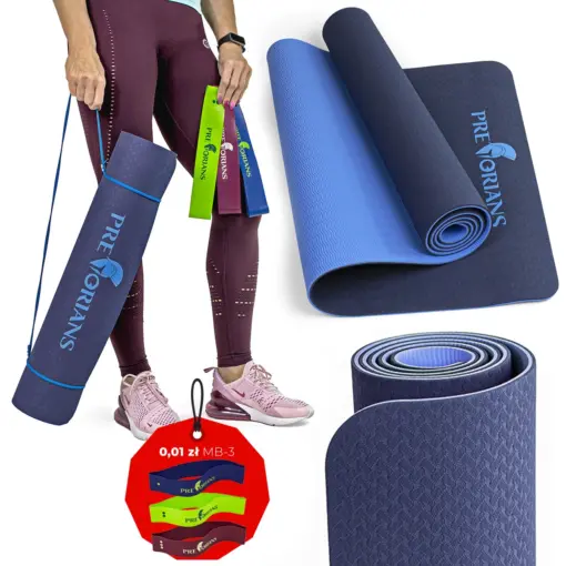 Mata do ćwiczeń fitness yogi 6mm TPE Pretorians niebieska
