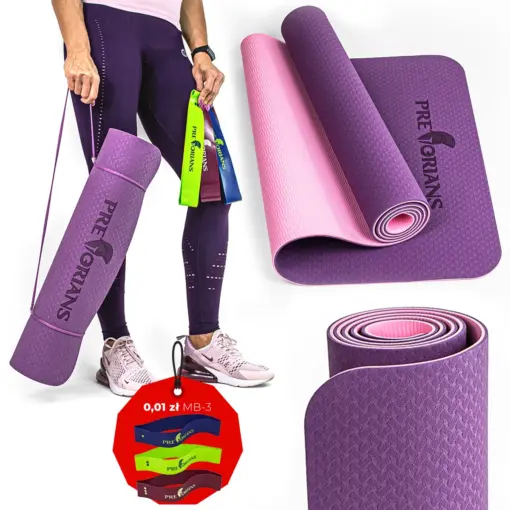 Mata do ćwiczeń fitness yogi 6mm TPE Pretorians różowo-fioletowa