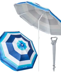 Parasol ogrodowy plażowy składany na balkon 180cm Paski biało-niebieskie + kotwa