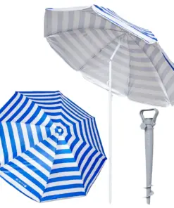 Parasol ogrodowy plażowy składany na balkon 180cm Niebieskie paski + kotwa