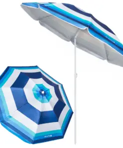Parasol plażowy ogrodowy składany na balkon 180cm Paski biało-niebieskie