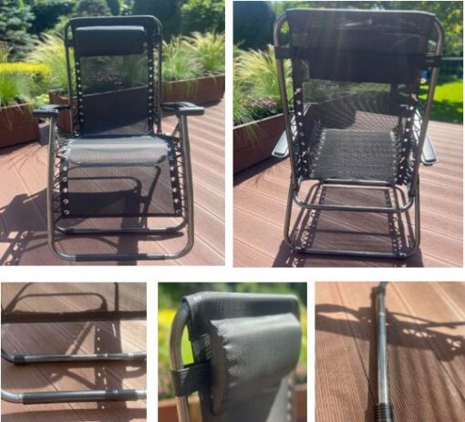 Leżak fotel ogrodowy plażowy | Regulowane oparcie na balkon na tarasie ZERO GRAVITY Czarny - komfortowy fotel ogrodowy, nowoczesny styl, taras i balkon - obrazek 4
