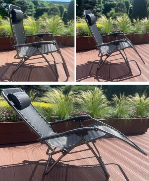 Leżak fotel ogrodowy plażowy | Regulowane oparcie na balkon na tarasie ZERO GRAVITY Czarny - komfortowy fotel ogrodowy, nowoczesny styl, taras i balkon - obrazek 3