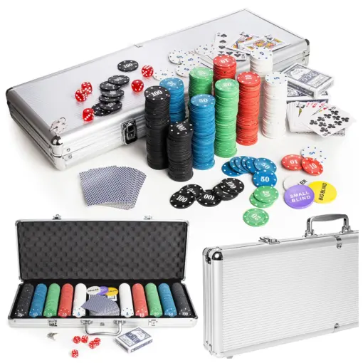 Poker zestaw do gry w POKERA TEXAS w walizce 500 szt. żetonów karty