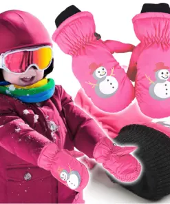 Rękawiczki dziecięce narciarskie zimowe jednopalczaste 12 cm różowe