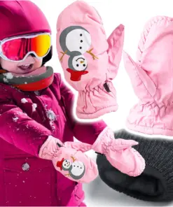 Rękawiczki dziecięce narciarskie zimowe jednopalczaste 12 cm jasnoróżowe