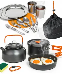 Zestaw garnków naczyń turystycznych pod namiot pomarańczowy