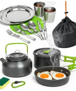 Zestaw garnków naczyń turystycznych pod namiot zielony