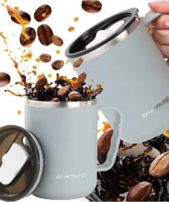 Kubek termiczny szary turystyczny termos z rączką 450ml na kawę herbatę