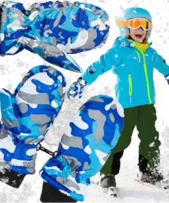 Rękawice zimowe dziecięce ciepłe rękawiczki narciarskie na zimę moro niebieskie