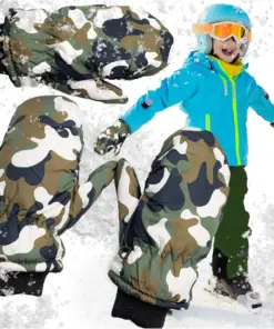 Rękawice zimowe dziecięce ciepłe rękawiczki narciarskie na zimę moro zielone