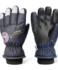 Rękawiczki pięciopalczaste ortalionowe ciepłe grube dziecięce rękawice narciarskie granatowe