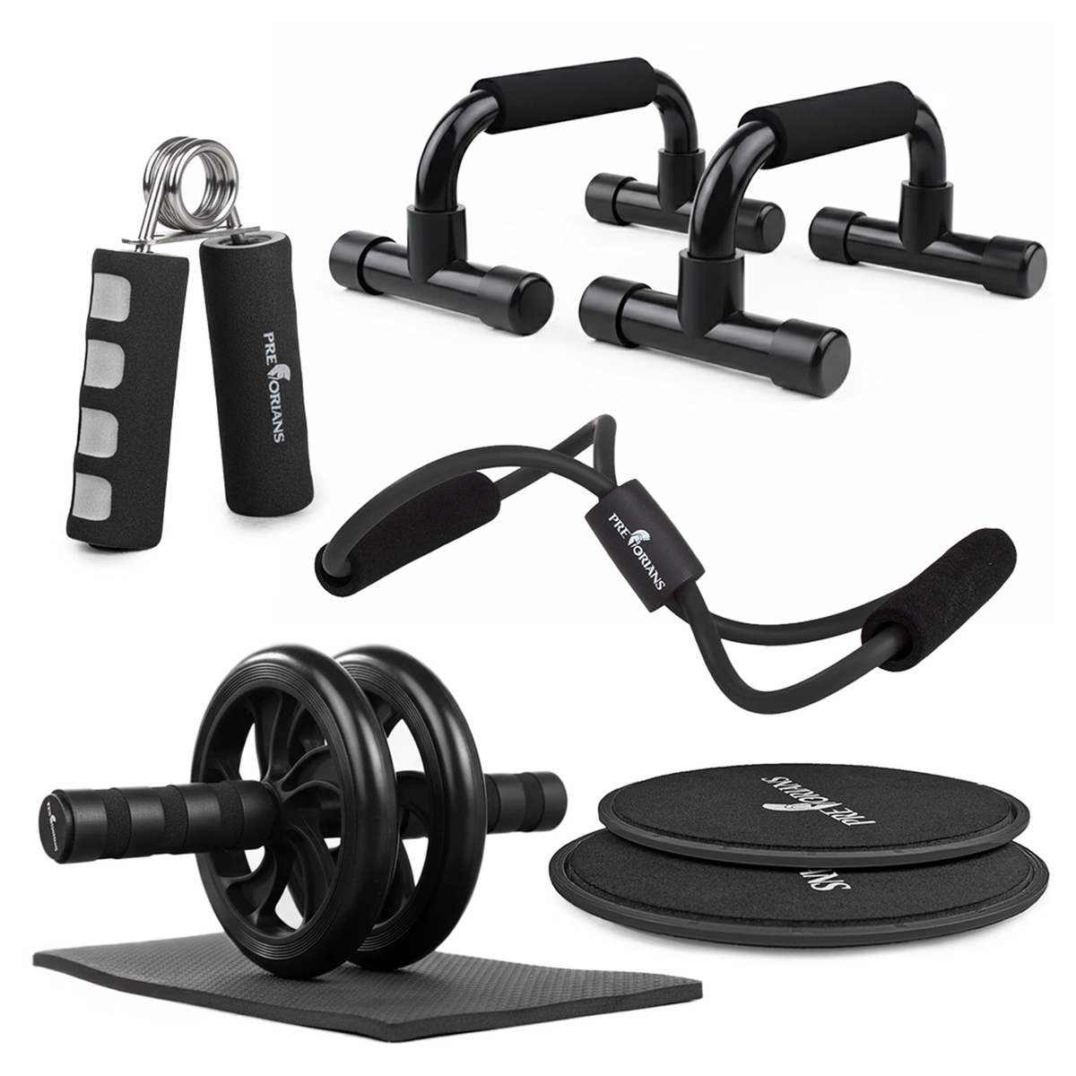 Zestaw do ćwiczeń treningu 5w1 Ekspander Ściskacz Kółko do brzucha Krążki do ślizgu Uchwyty do pompek