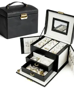 Szkatułka na biżuterię z zamkiem i lusterkiem czarna