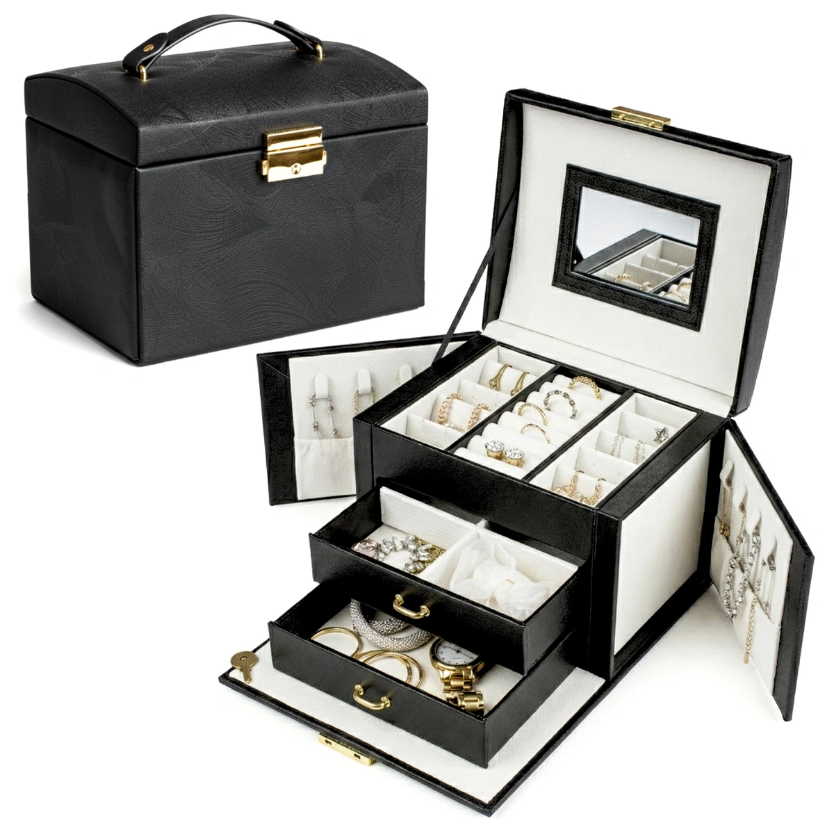 Szkatułka na biżuterię z zamkiem i lusterkiem czarna