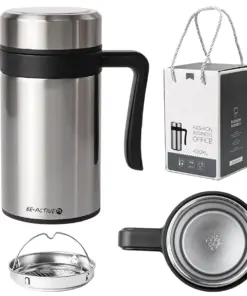 Kubek termiczny termos srebrny podwójne ścianki duży 450ml na kawę herbatę