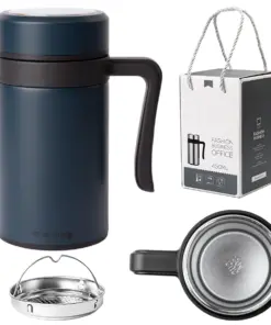 Kubek termiczny termos granatowy podwójne ścianki duży 450ml na kawę herbatę