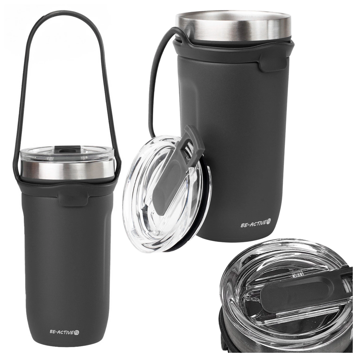 Kubek termiczny termos duży 550ml na herbatę kawę napój podróżny szary