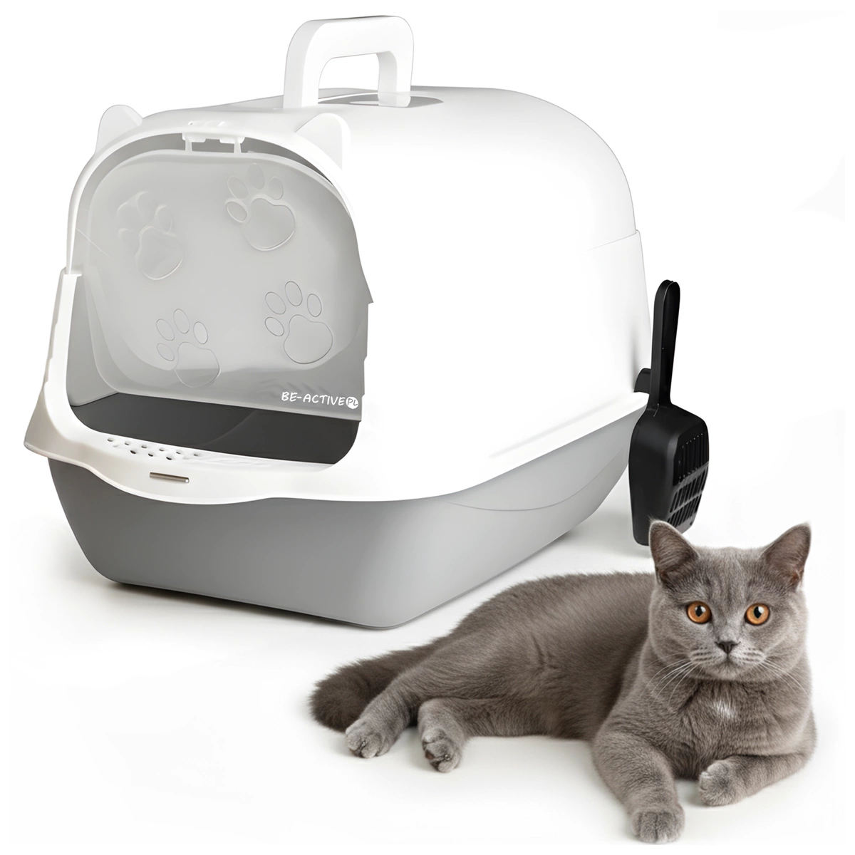 Kuweta składana dla kota kryta toaleta duża zamykana z łopatką