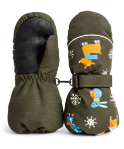 Rękawiczki zimowe jednopalczaste zielone narciarskie wodoodporne rękawice dla dzieci