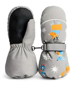 Rękawiczki zimowe jednopalczaste szare narciarskie wodoodporne rękawice dla dzieci