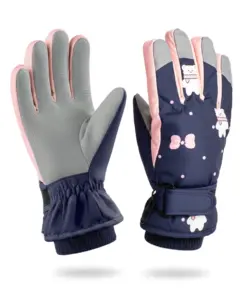 Rękawice narciarskie zimowe rękawiczki dla dzieci ocieplane wodoodporne granatowe dla dziewczynki