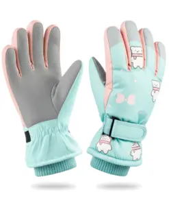 Rękawice narciarskie zimowe rękawiczki dla dzieci ocieplane wodoodporne miętowe dla dziewczynki