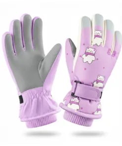 Rękawice narciarskie zimowe rękawiczki dla dzieci ocieplane wodoodporne różowe dla dziewczynki
