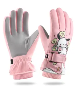 Rękawiczki zimowe ortalionowe ciepłe rękawice narciarskie dla dzieci różowe