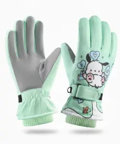 Rękawiczki zimowe ortalionowe ciepłe rękawice narciarskie dla dzieci świeża zieleń