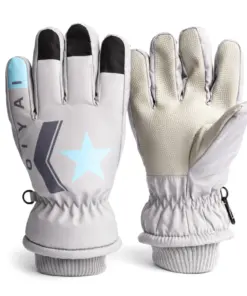 Rękawiczki pięciopalczaste ortalionowe ciepłe grube dla chłopca rękawice narciarskie szare