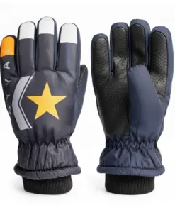 Rękawiczki pięciopalczaste ortalionowe ciepłe grube dla chłopca rękawice narciarskie granatowe
