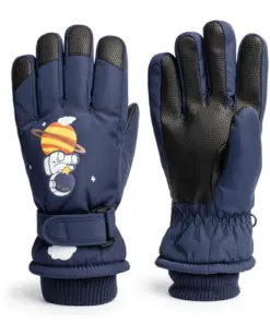 Rękawice ciepłe narciarskie dla dzieci grube zimowe rękawiczki kosmos granatowe