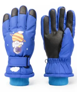 Rękawice ciepłe narciarskie dla dzieci grube zimowe rękawiczki kosmos niebieskie