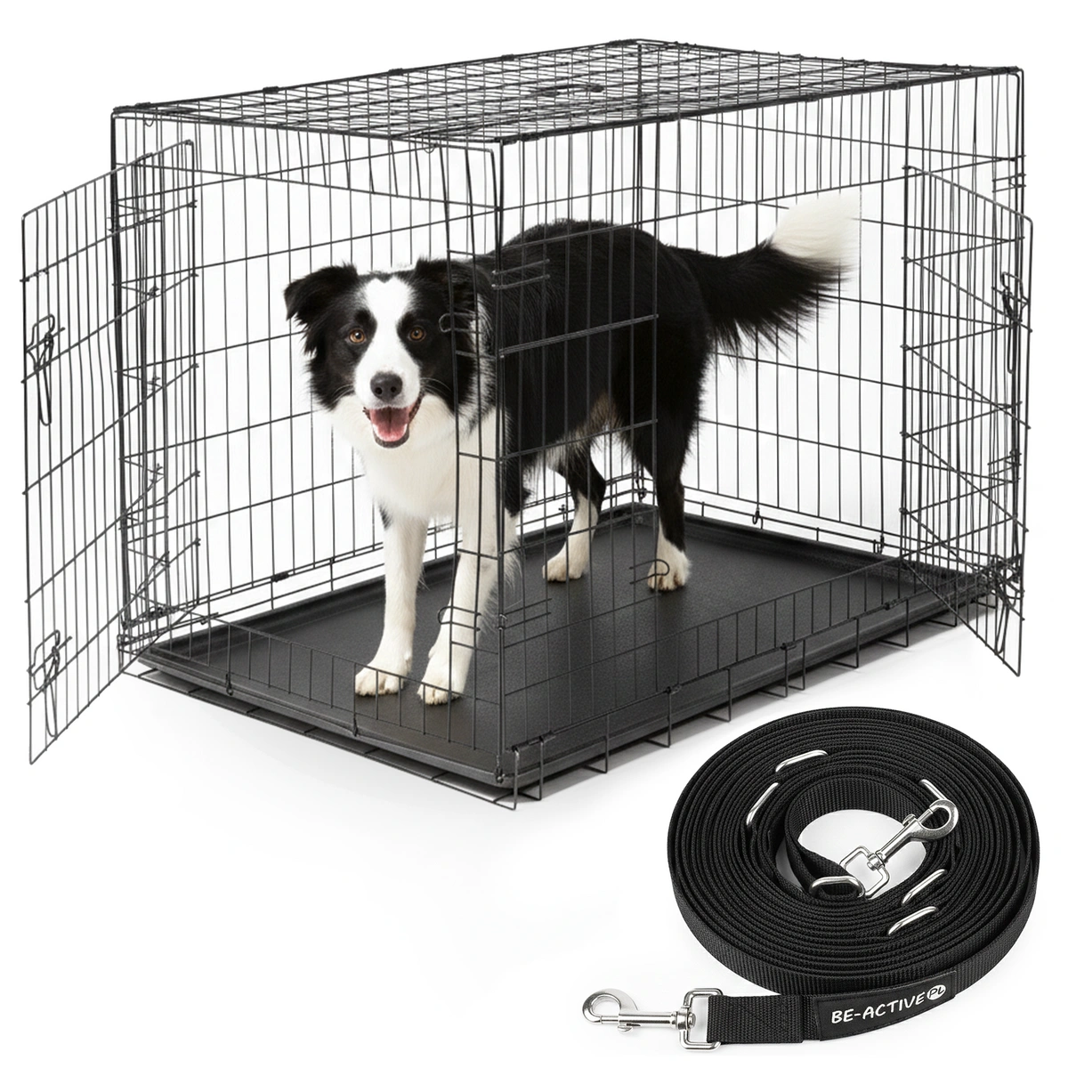 Klatka dla psa metalowa kennelowa + smycz treningowa - praktyczny zestaw