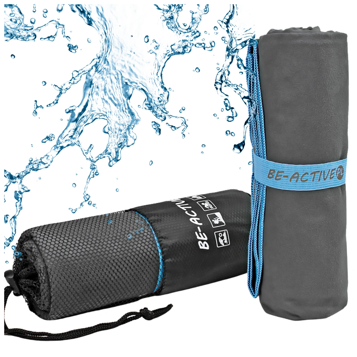 Ręcznik szybkoschnący z mikrofibry 180x100cm szaro-niebieski