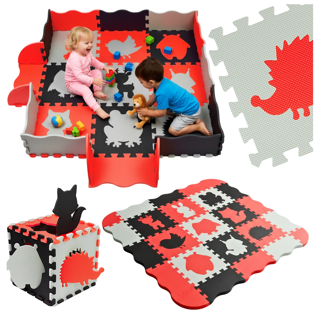 Mata piankowa dla dzieci czerwona – puzzle 114x114cm