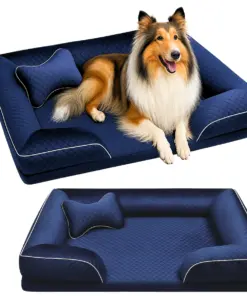 Legowisko posłanie dla psa z poduszką welurowe granatowe XL
