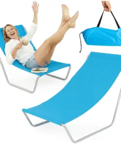 Leżak turystyczny plażowy ogrodowy składany błękitny + torba