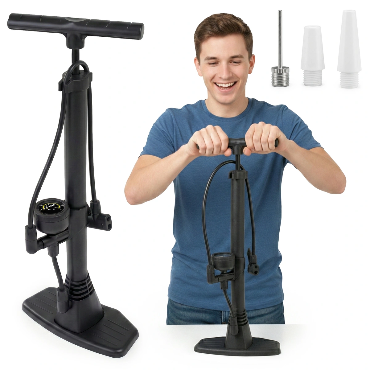 Pompka rowerowa warsztatowa z manometrem POR03