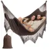 Brązowy hamak ogrodowy dwuosobowy boho do ogrodu
