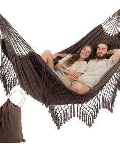 Brązowy hamak ogrodowy dwuosobowy boho do ogrodu