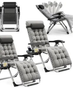 Zestaw 2 leżaków zero gravity z poduszkami i uchwytami