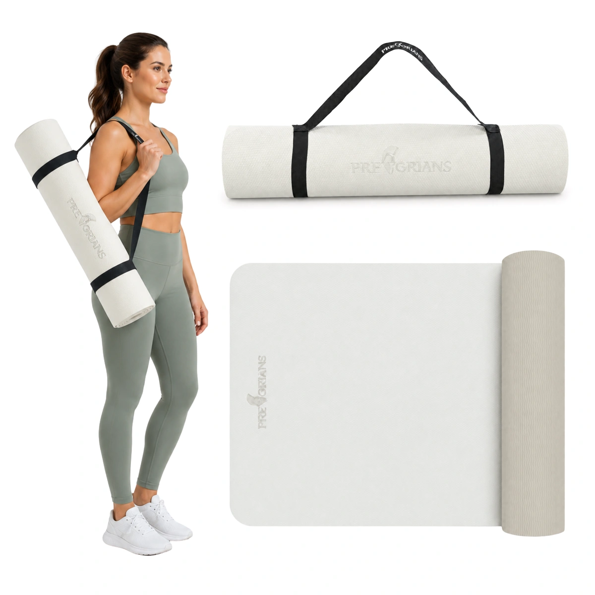 Beżowa mata do ćwiczeń TPE do jogi fitness i pilatesu 6mm